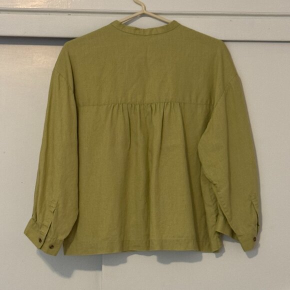 EVERLANE Linen Billow Blouse Olive Green - Picture 3 of 7